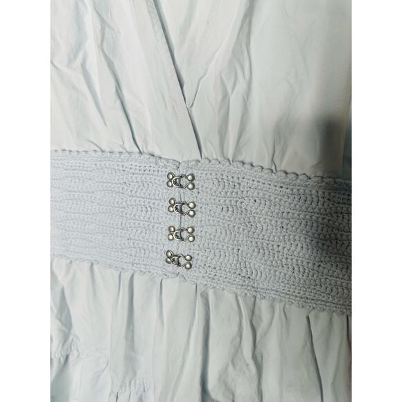 DEREK LAM COLLECTIVE Blue 100% Cotton Hourglass Layered Midi Dress Size 44 - Picture 10 of 13